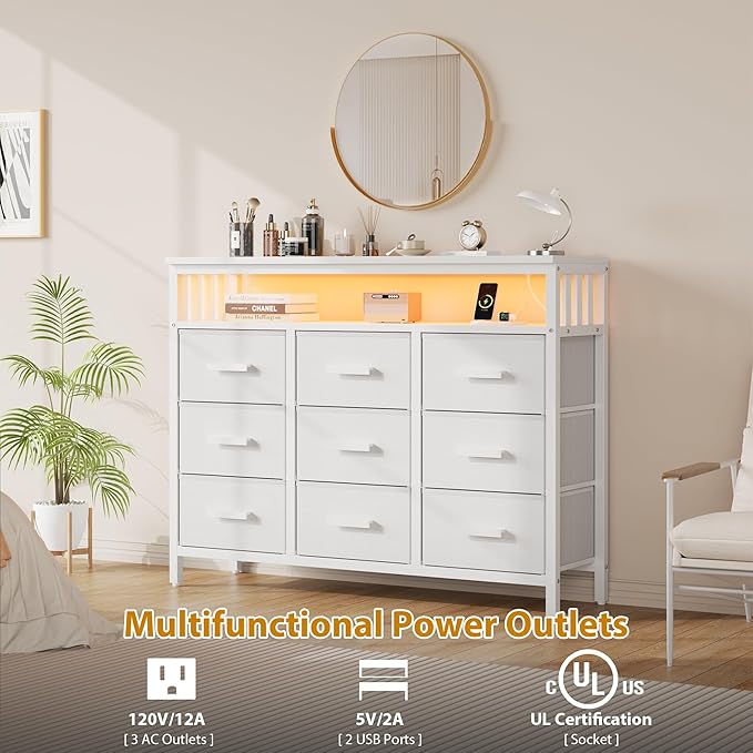 9 Drawer Dresser TV Stand with LED Lights & Power Outlets, Entertainment Center - Image 5