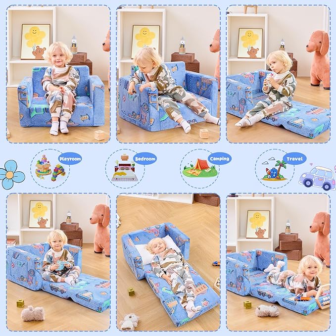 Toddler Chair Comfy, 2-in-1 Soft Toddler Couch Fold Out - Image 4