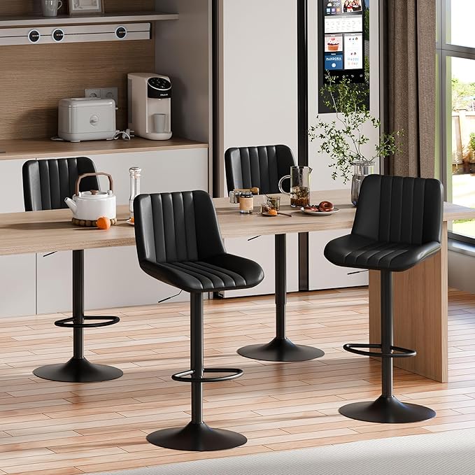 Shintenchi Swivel Bar Stools Set of 4, Adjustable Faux Leather Upholstered by Shintenchi
