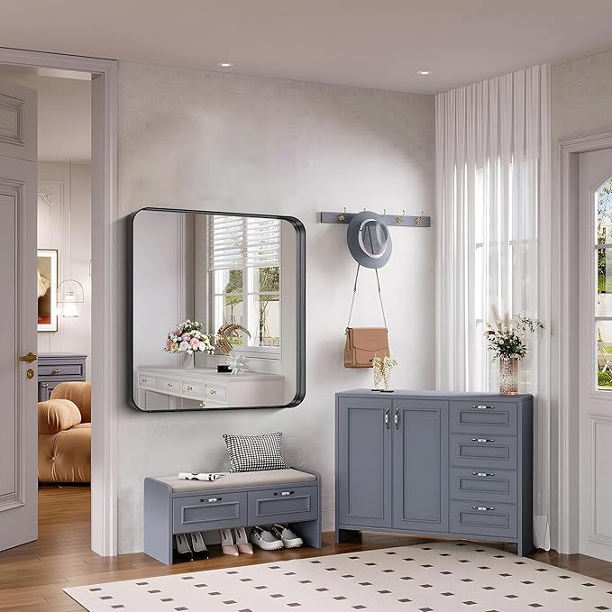FORBATH 36x40 Inch Bathroom Mirror, Brushed Black Deep Frame Wall Mirror - Image 2