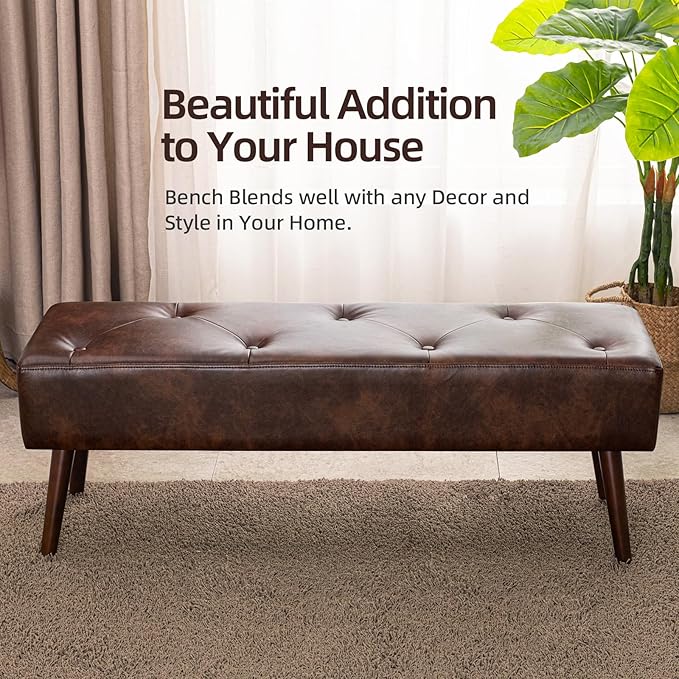 Furniliving 44 Inch Tufted Bench, Leather Footrest Bedroom Bench Seat, - Image 8