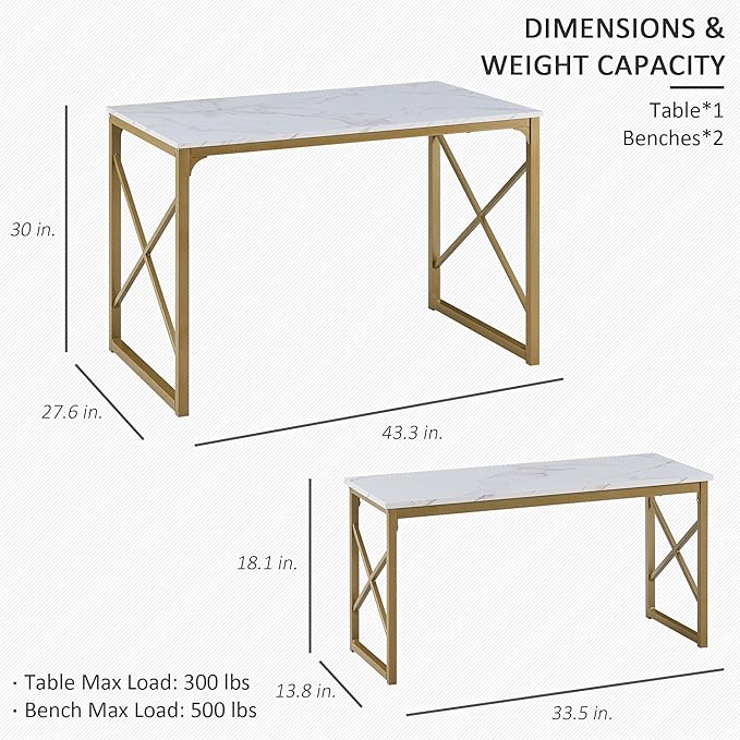 VECELO Kitchen Table with 2 Benches - Image 7