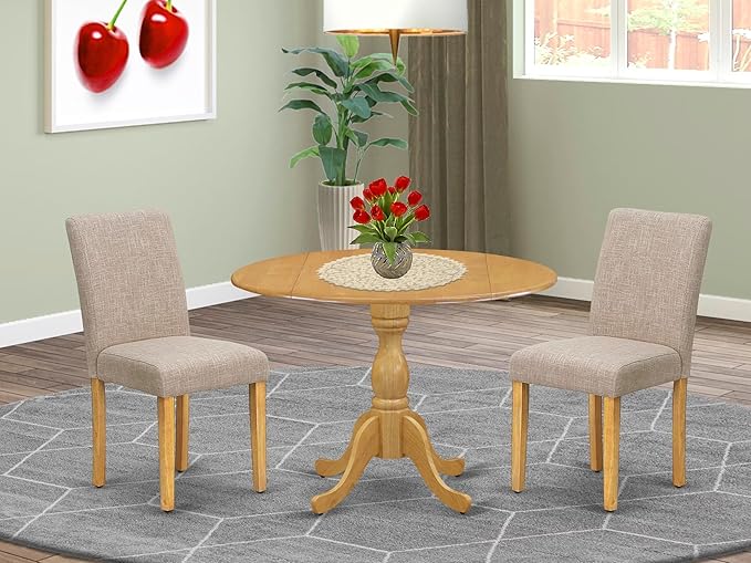 East West Furniture DMAB3-OAK-04 3 Piece Kitchen Table Set Contains a Round - Image 2