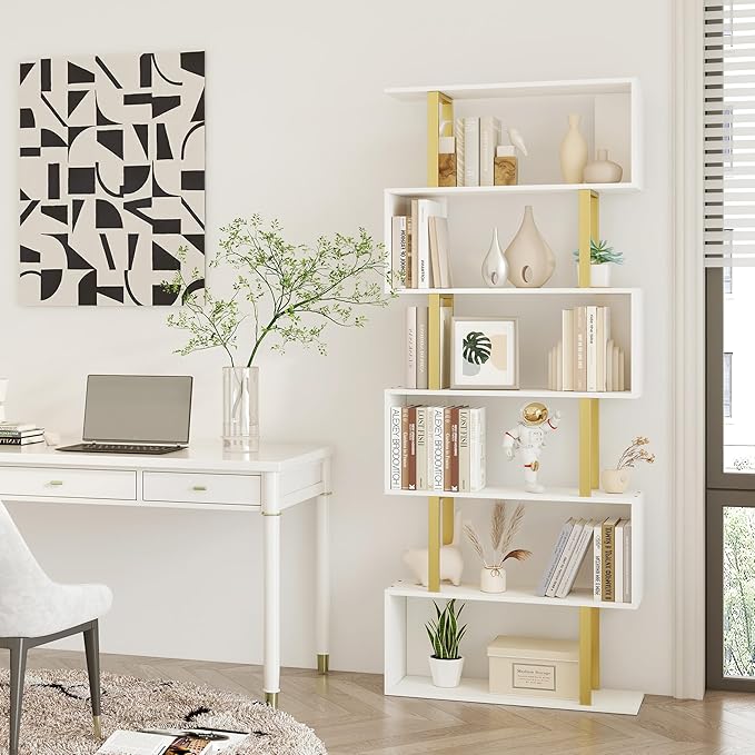 Yusong Geometric Bookcase, S Shaped Bookshelf 6-Tier Book Shelves - Image 4