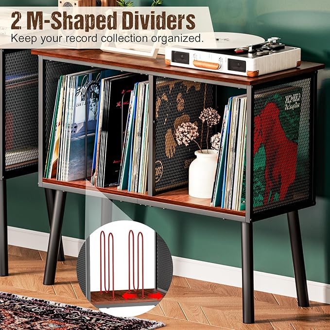 Record Player Stand with Adjustable Divider, Vinyl Storage Holder Up to 200 - Image 6