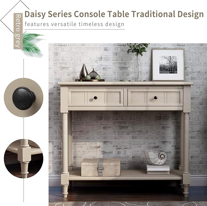 Bellemave Console Table with Drawers, Retro Entryway Table with 2 Drawers and - Image 5
