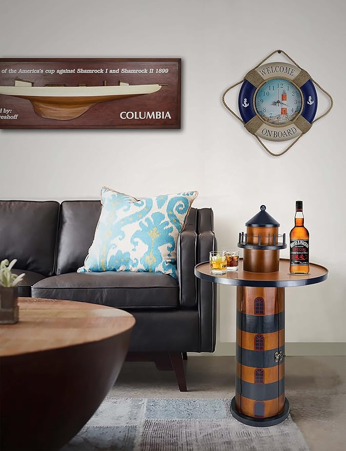 SAILINGSTORY Wooden Lighthouse Nautical Round Coffee Table Beach Coastal End - Image 2
