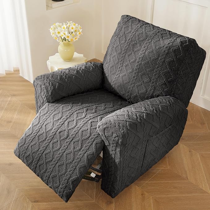 vctops 4 Pieces Geometric Jacquard Plush Recliner Slipcovers Soft Fuzzy Fluffy - Image 6