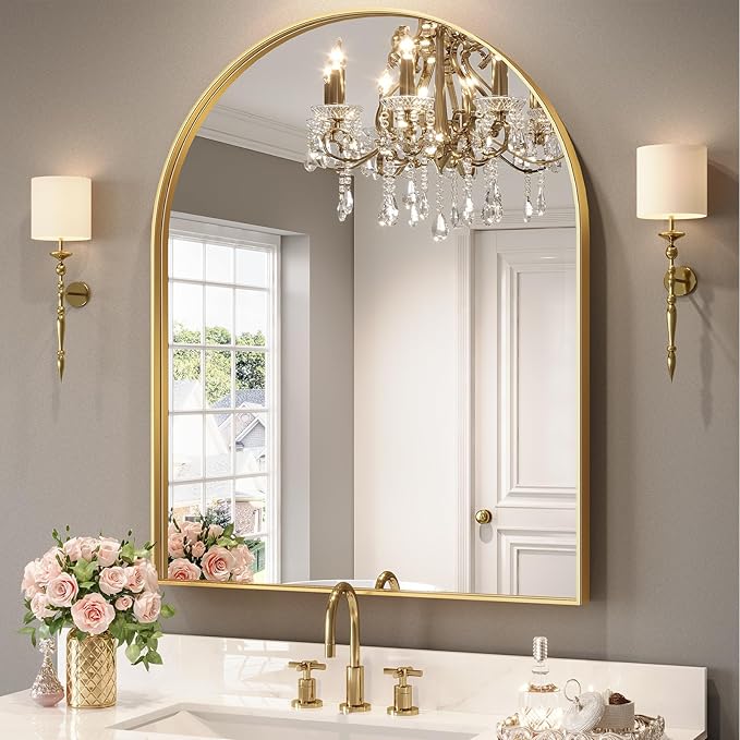 Brightify Arched Mirror, Arched Wall Mirror, 32 x 40 Inch Gold Arch Mirror by Brightify