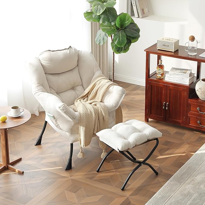 Lazy Chair with Folding Ottoman, Modern Accent Lounge Armchair with Armrests - Image 7
