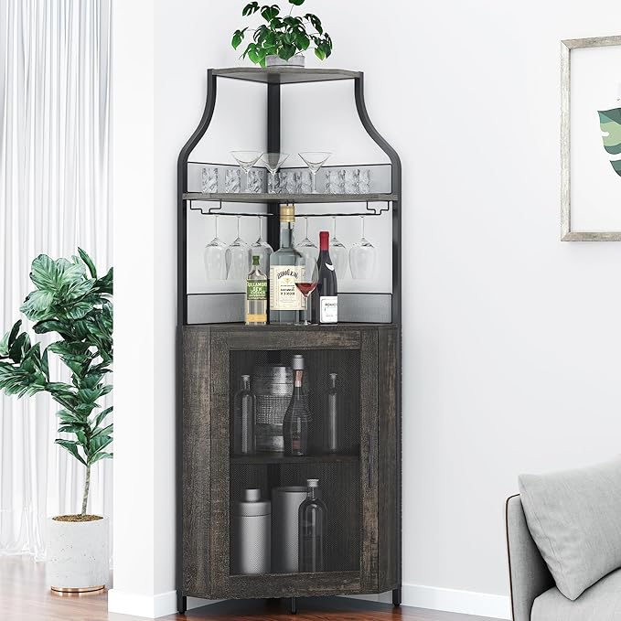 GAOMON Rustic Modern Corner Wine Cabinet, 5-Tiers Liquor Cabinet - Image 4