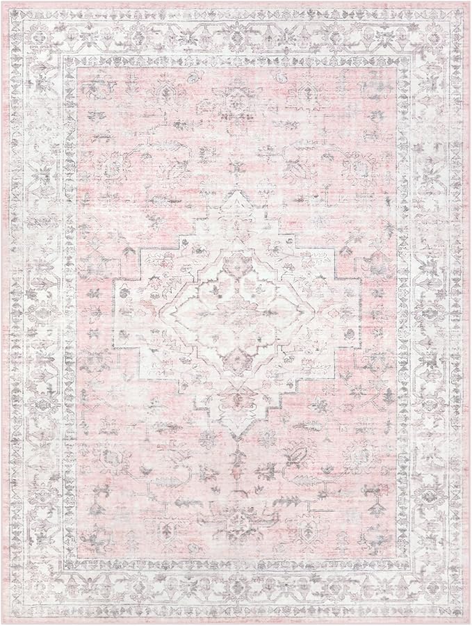 LIVEBOX Pink 9x12 Area Rug for Bedroom Girls, Boho Washable Rugs for Living - Image 9