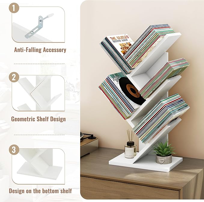 Hoctieon 4 Tier Tree Bookshelf, 4 Shelf Bookcase, Free Standing Tree Bookcase - Image 7