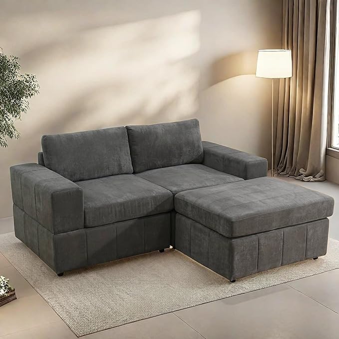 Loveseat Sofa with Ottoman, 74″ Modern Sectional Couches with Deep Seat by GlasFlength