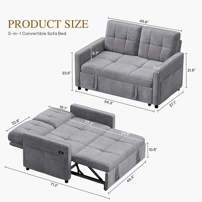 DWVO 55" Convertible Sofa Bed, 3-in-1 Sleeper Sofa - Image 2