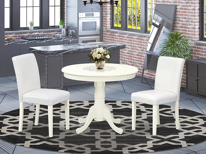 East West Furniture ANAB3-LWH-64 3 Piece Modern Dining Table Set Contains a - Image 2