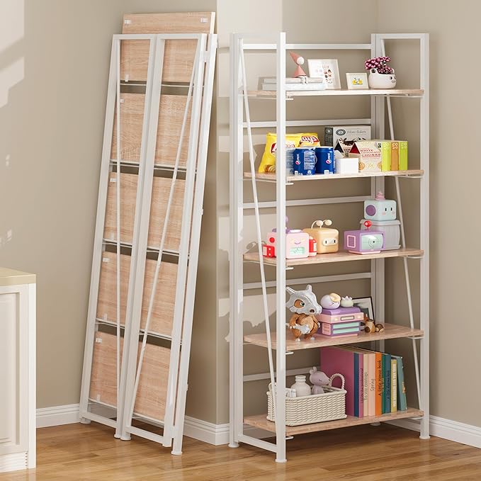 BHG Vintage Multifunctional Folding Bookshelf, No-Assembly Plant Stand Storage - Image 4