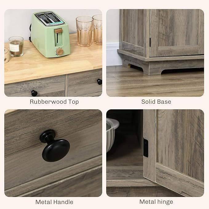 HOMCOM Sideboard with Solid Wood Countertop, Modern Kitchen Storage Cabinet - Image 7