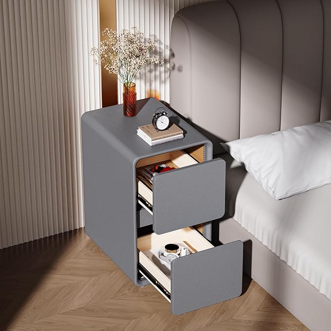 VICITON Modern Narrow Faux Leather Nightstand, Solid Wood Drawer, Storage - Image 5