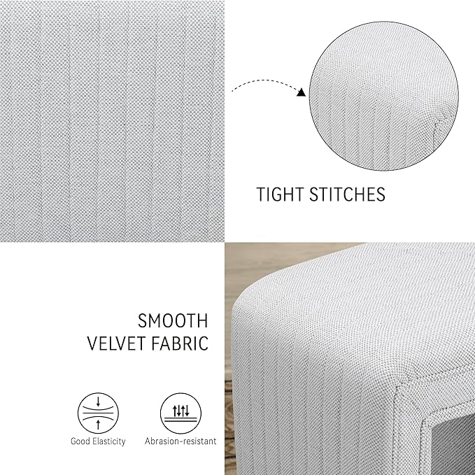Get Set Style Vanity Stool Chair, Modern Linen Ottoman Foot Stool - Image 4