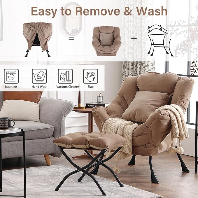 Lazy Chair with Ottoman, Reading Chair with a Pillow, Leisure Sofa Armchair - Image 4