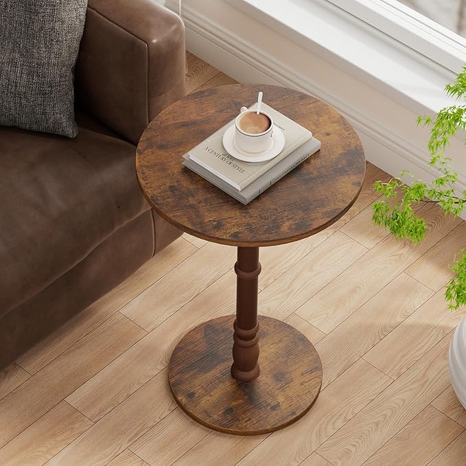 Round Side Table, Solid Wood Pillar, Large 15.7" Top, Small Accent Table - Image 8