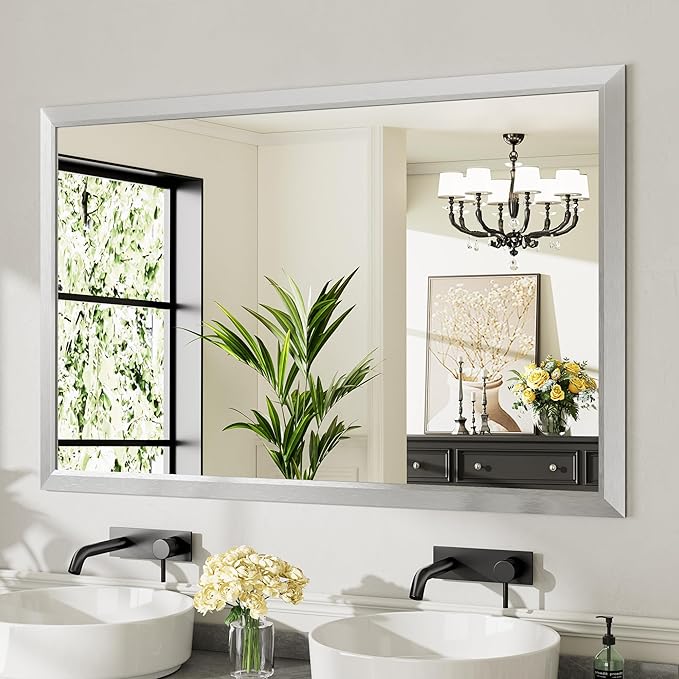 55x36 Inch Silver Bathroom Mirror by Briivuemodernmirrors