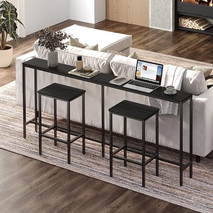 Bar Stools, 2-Piece Dining Stools, 25.8-Inch Height, Rectangular Industrial Bar - Image 7