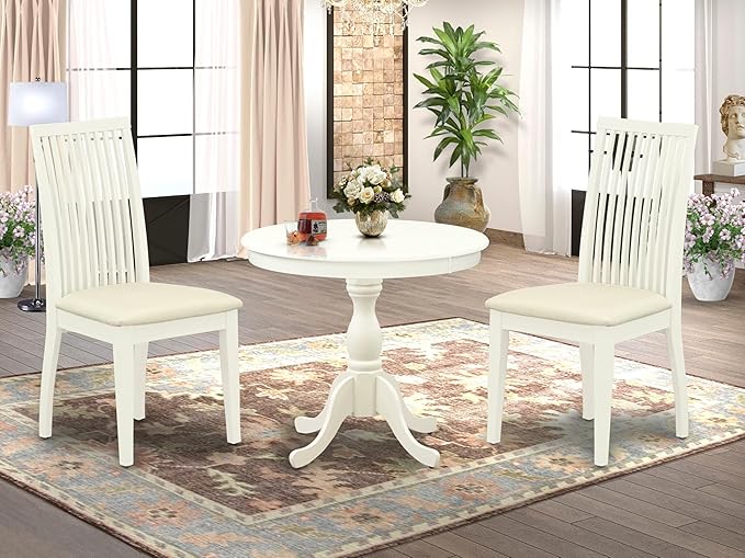 East West Furniture AMIP3-LWH-C 3 Piece Dining Set Contains a Round Dining Room - Image 2