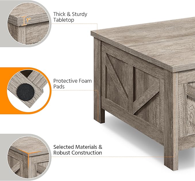 Yaheetech Lift Top Coffee Table, Square Farmhouse Coffee Table - Image 8