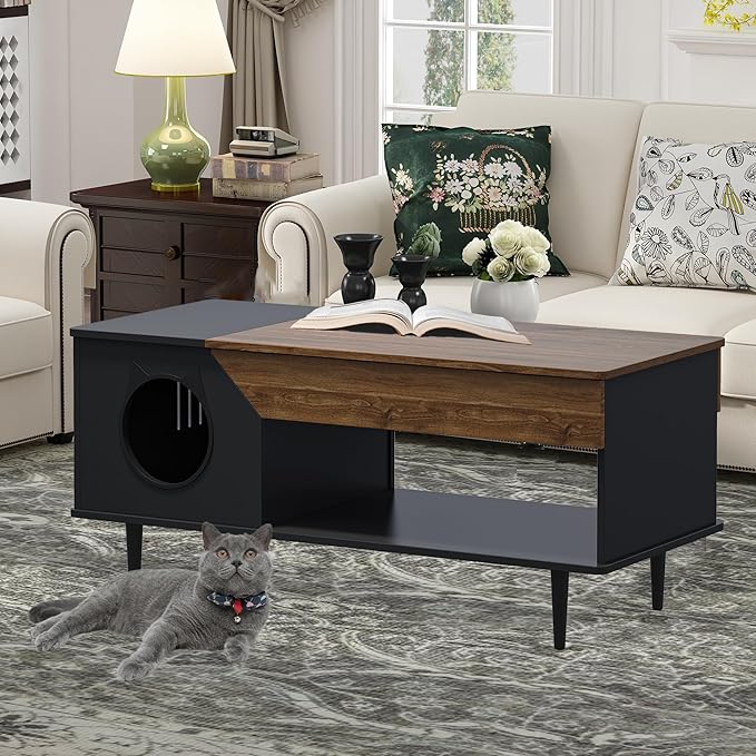 GAOMON Black Coffee Table 45'' Cat Living Room Tables - Image 5