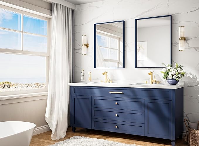 Keonjinn Blue Bathroom Mirror 22 x 30 in, Metal Framed Rectangular Wall Mirror - Image 2