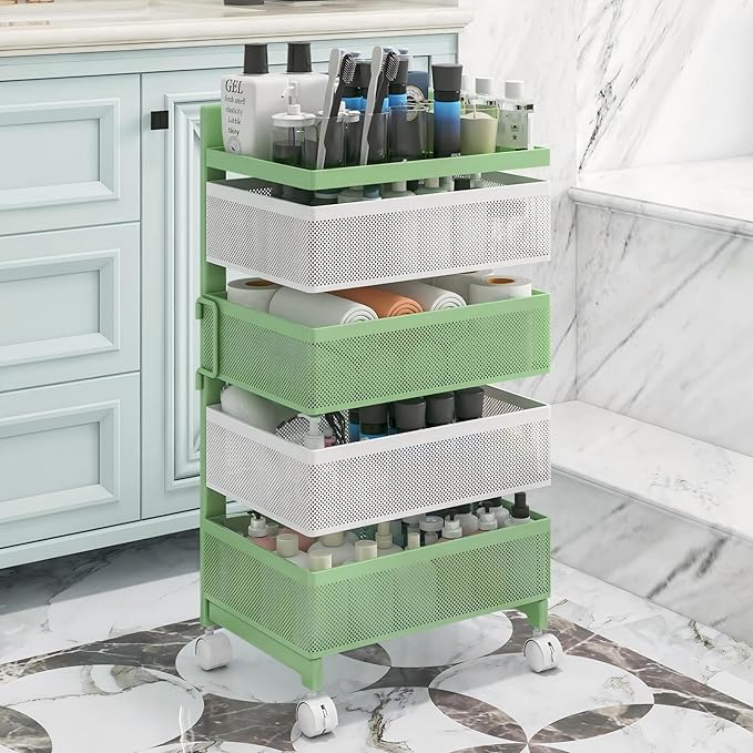 Fruit Basket for Kitchen No Assembly 4-Tier Rotating Storage Rack, Vegetable - Image 4