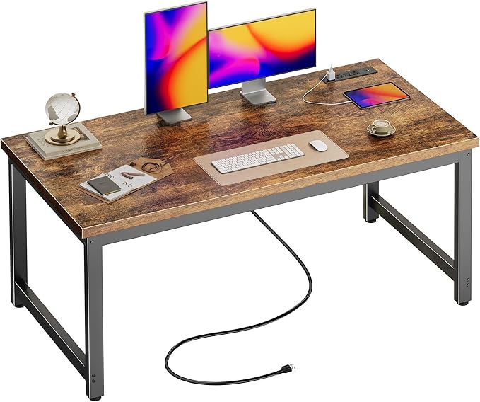 Huuger 55 x 24 inch Desk with Power Outlets & USB-C, Deeper & Thicker Desktop by Huuger