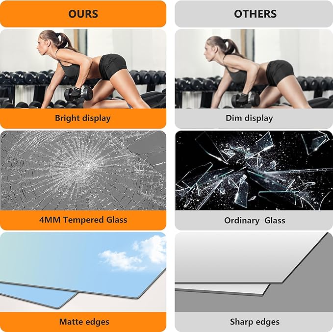 Home Gym Mirror for Wall, Mirror Full Length, Glass Frameless Body Large Mirror - Image 4