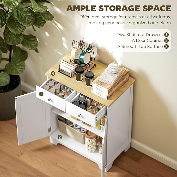 HOMCOM Sideboard with Solid Wood Countertop, Modern Kitchen Storage Cabinet - Image 4