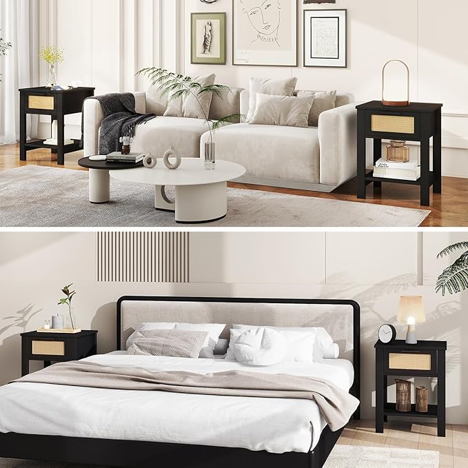 IBUYKE Rattan Nightstand Set of 2, Boho Night Stand - Image 8