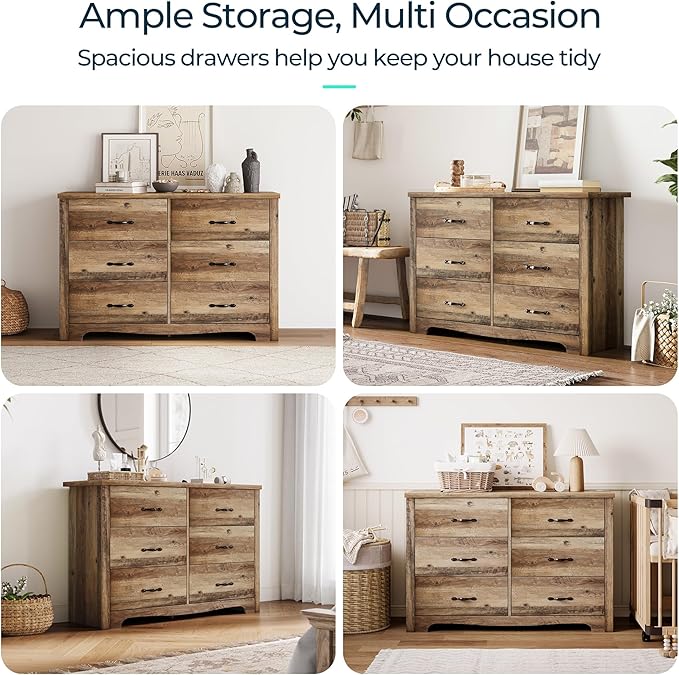 LINSY HOME 6 Drawers Dresser for Bedroom, Wood Bedroom Dresser Modern Drawer - Image 6