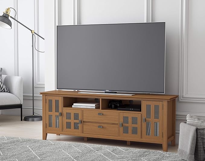 SIMPLIHOME Artisan SOLID WOOD 72 inch Wide Transitional TV Media Stand in Honey - Image 2