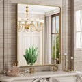 Gold Bathroom Mirror, 28x36 Inch Brushed Gold Metal Frame Mirror by JISOSO
