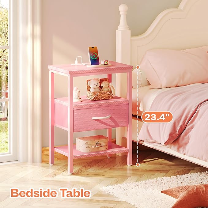 SUPERJARE Nightstand with Charging Station, Bed Side Table with Adjustable - Image 3