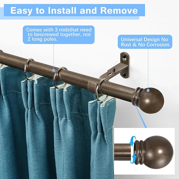 Curtain Rods for Windows 16 to 48 Inches, Curtain Rod Max Adjustable Length of - Image 2