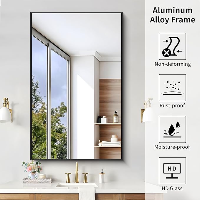 KOCUUY Black Rectangle Mirror, Large Black Wall Mounted Mirror, Metal Framed - Image 5