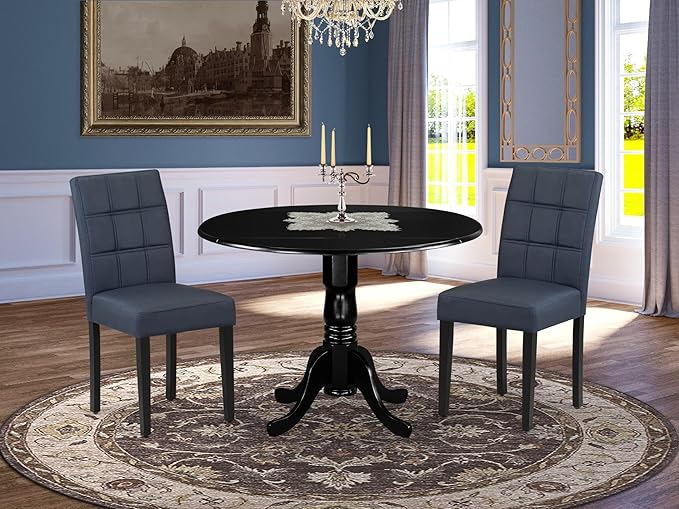 East West Furniture DLAS3-BLK-09 3 Piece Dining Table Set consists A Wood Table - Image 2