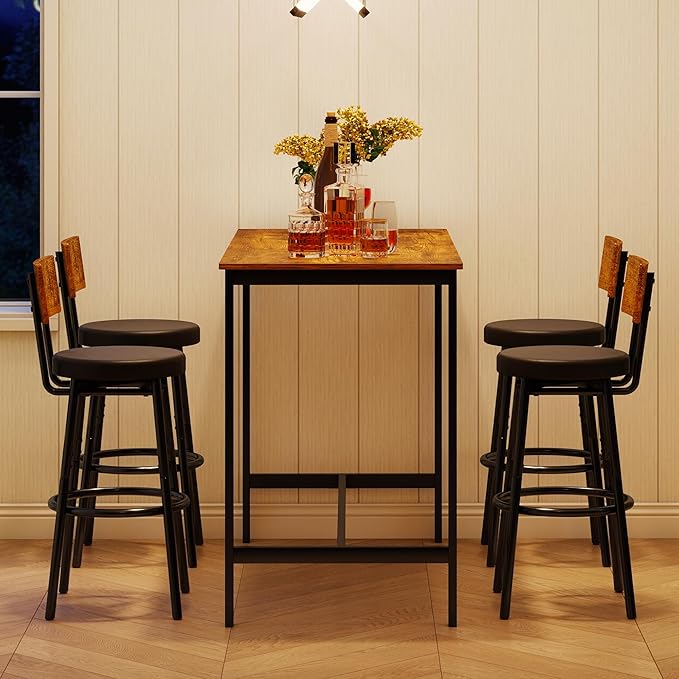 Tatub Bar Table and Chairs Set of 4, 5 Piece Counter Height High Breakfast - Image 6