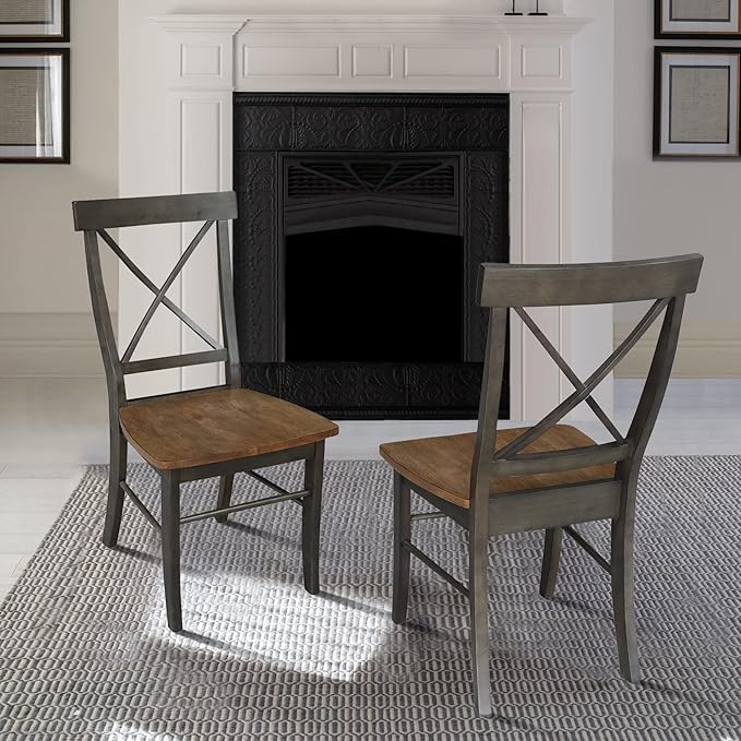 Set of Two X-Back Dining Chairs, Hickory/Washed Coal - Image 6