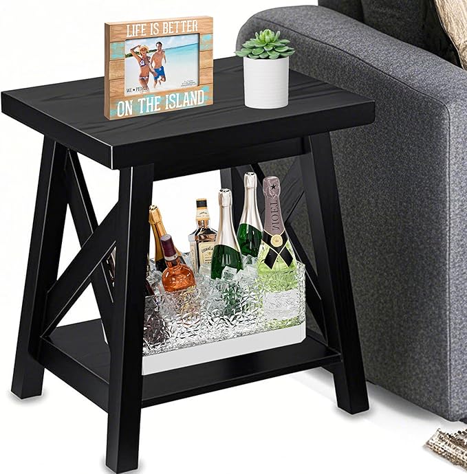 Black End Table, 2-Tier End Tables Living Room, Wood Side Table, Modern Side by FANTERSI
