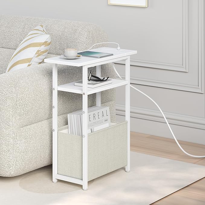 Narrow Side Table with Charging Station, Small End Table - Image 4