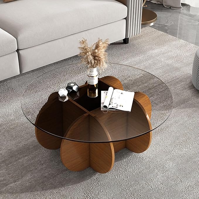 Glass Coffee Tables for Living Room Modern Elegant Round Coffee Table Mid - Image 7