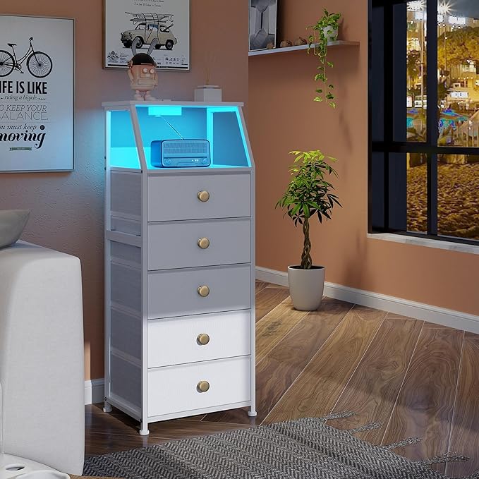 Tohomeor Dresser with Fabric Drawers Nightstand with 2 Tier Shelf Storage Tower - Image 7